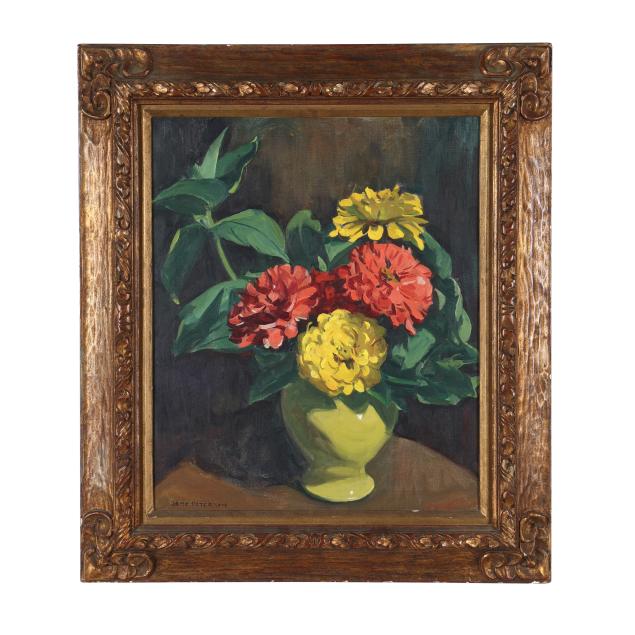 jane-peterson-american-1876-1965-zinnias-in-a-yellow-vase