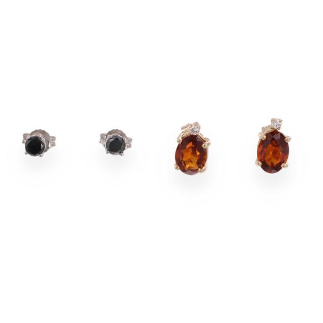 two-pairs-of-gold-and-gem-set-earrings