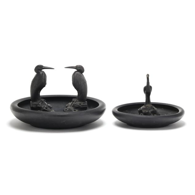 wedgwood-three-black-basalt-heron-flower-frogs-with-two-bowls