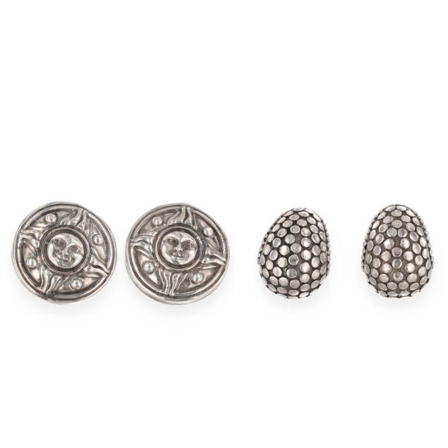 two-pairs-of-silver-earrings-signed