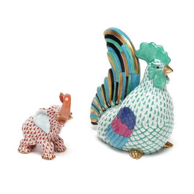 two-herend-fishnet-animal-figurines