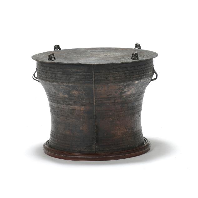 a-burmese-bronze-karen-frog-or-rain-drum-with-stand