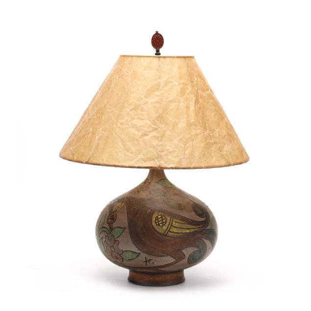 mid-century-floral-pottery-lamp