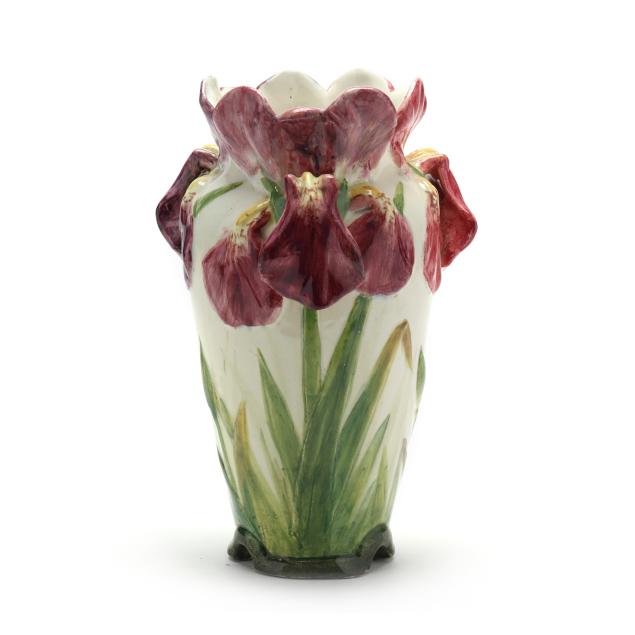 attributed-to-massier-french-majolica-iris-vase