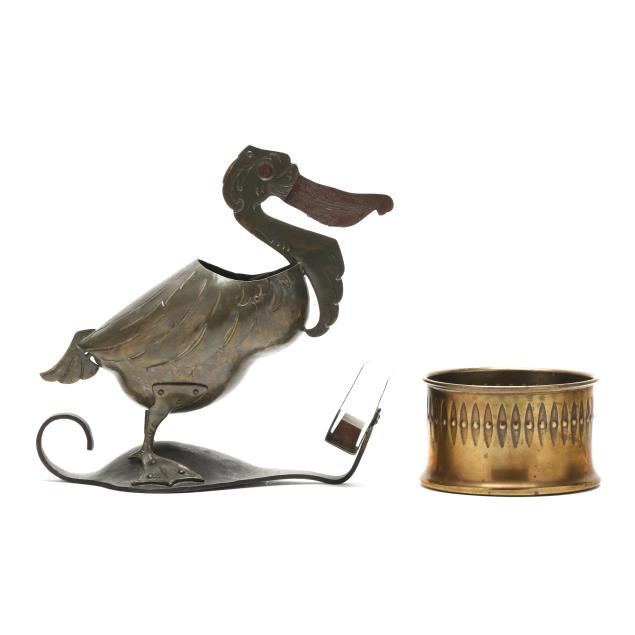 art-nouveau-brass-wine-coaster-and-pelican-cigar-cutter