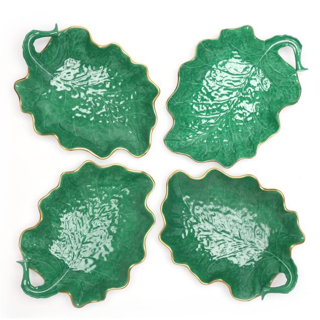 four-herend-green-leaf-dishes