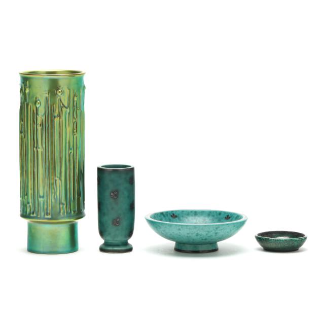 zsolnay-eosin-vase-and-three-pieces-of-gustavsberg-argenta-stoneware