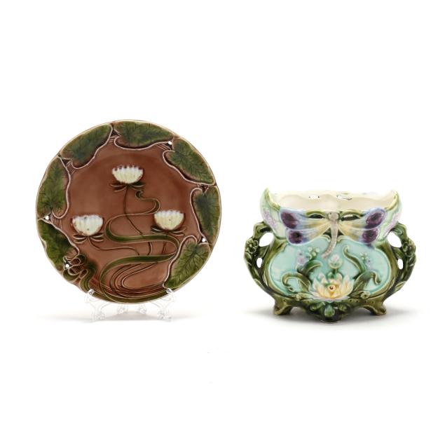 two-pieces-of-art-nouveau-majolica-pottery