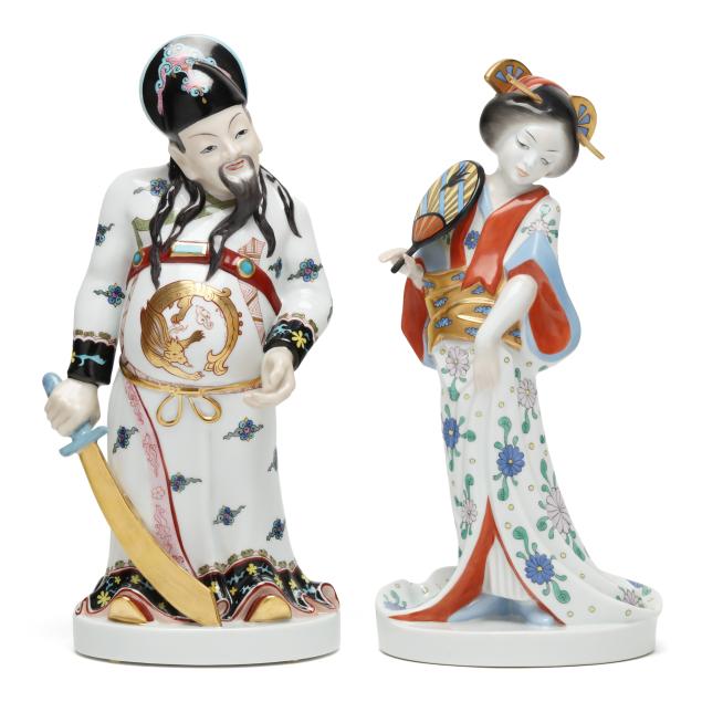 herend-mandarin-with-sword-and-geisha-porcelain-figurines