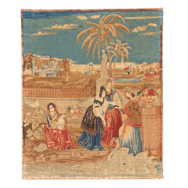 antique-needlepoint-of-ladies-collecting-water