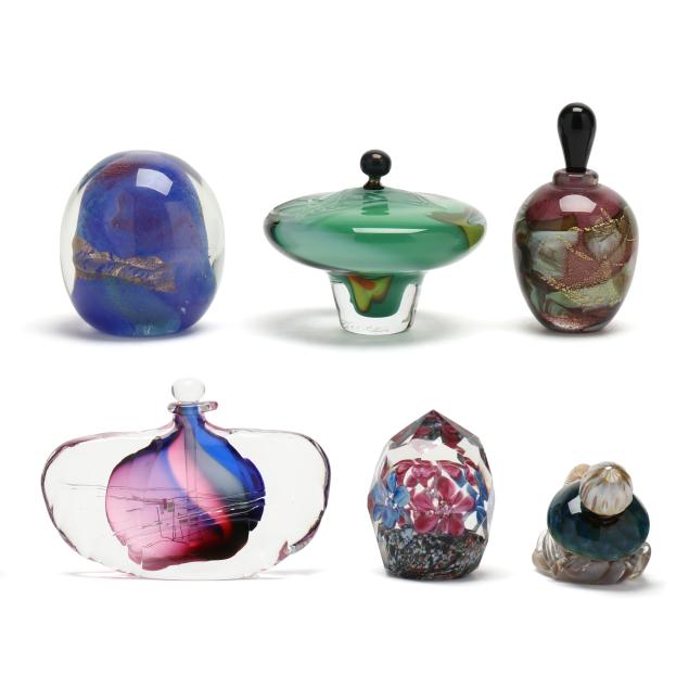 group-of-contemporary-art-glass-perfume-bottles-and-paperweights