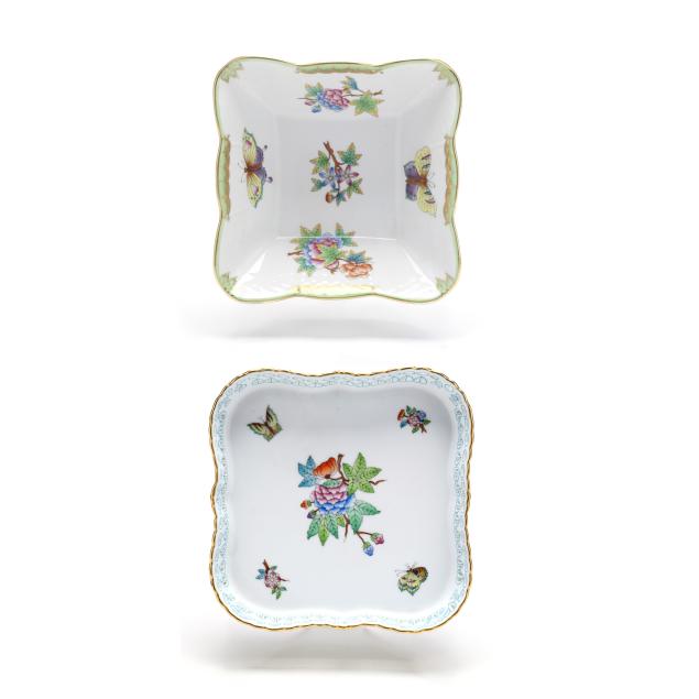two-herend-i-queen-victoria-green-border-i-square-dishes