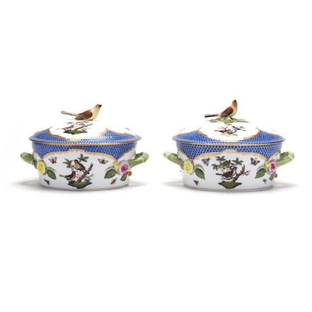 pair-of-herend-i-rothschild-bird-blue-border-i-small-covered-vegetable-dishes