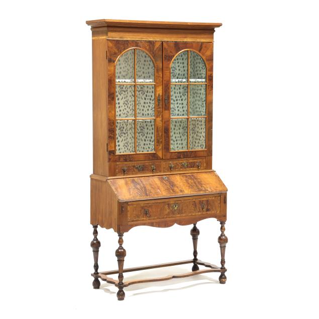 william-and-mary-style-burl-wood-secretary-bookcase
