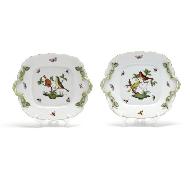 pair-of-herend-i-rothschild-bird-i-square-handled-cake-plates