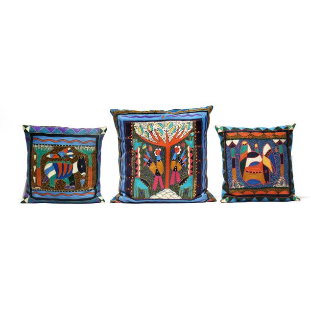 kaross-three-south-african-embroidered-pillows