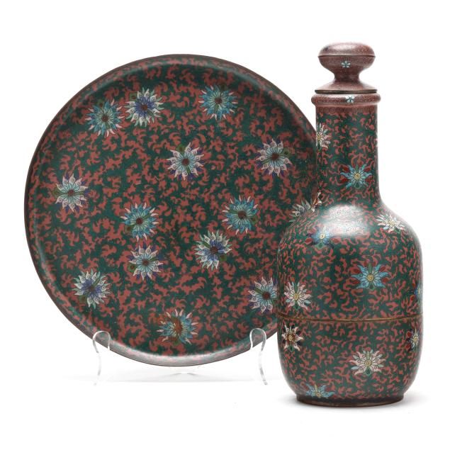 a-japanese-cloisonne-lotus-decanter-and-circular-tray