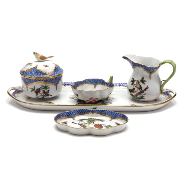 an-assortment-of-five-herend-i-rothschild-bird-blue-border-i-tableware-items