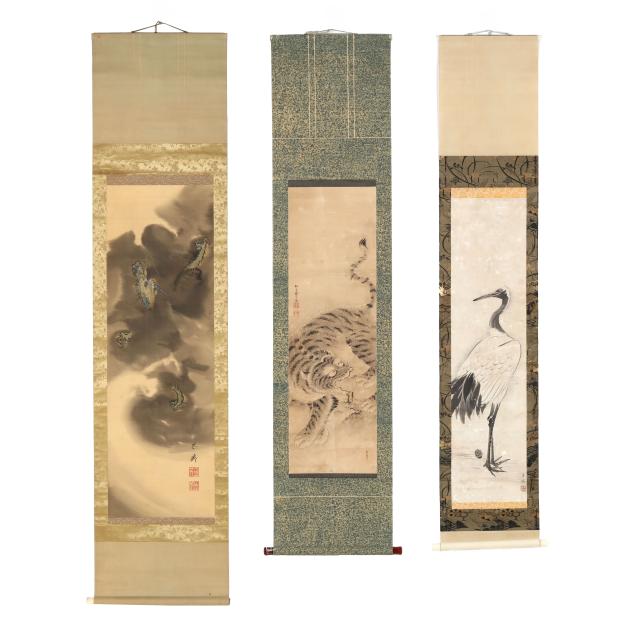 three-japanese-paintings-of-a-tiger-dragon-and-crane
