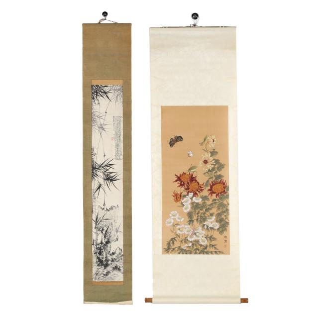 two-chinese-paintings-of-bamboo-and-flowers