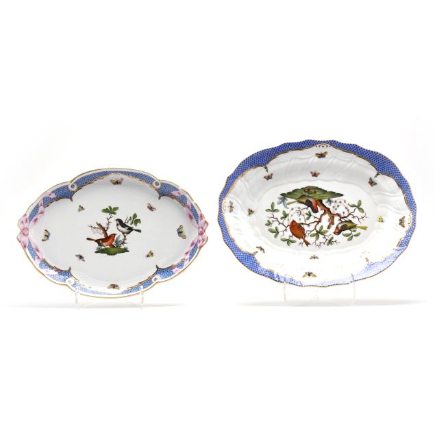 two-herend-i-rothschild-bird-blue-border-i-oval-trays