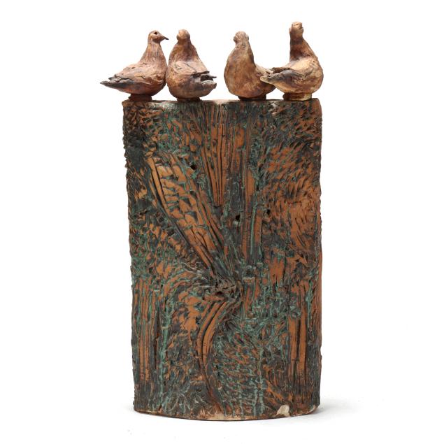 tinka-jordy-nc-four-birds-pedestal-pottery-sculpture