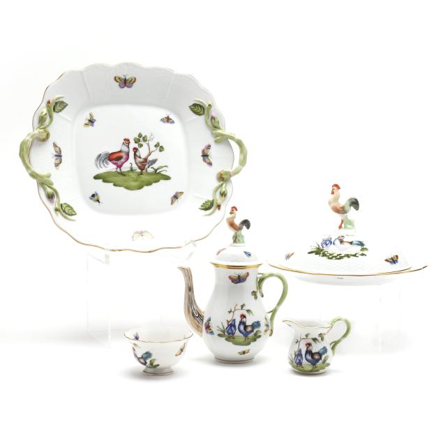 a-group-of-five-herend-i-chanticleer-i-servingware-items