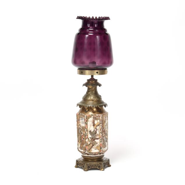 a-satsuma-vase-lamp-with-victorian-purple-shade