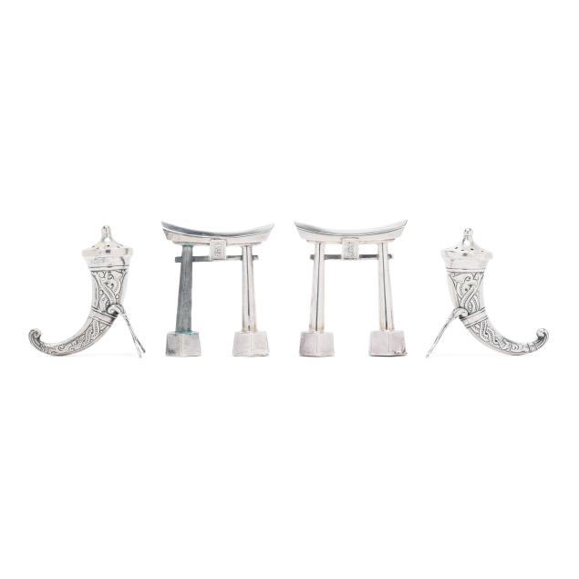 two-pairs-of-unique-silver-salt-and-pepper-shakers