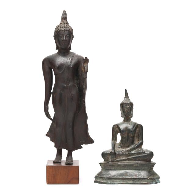 two-thai-bronze-buddha-sculptures