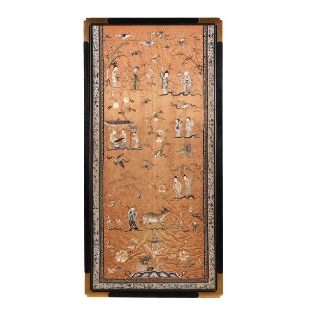 a-chinese-apricot-orange-ground-embroidered-textile-panel