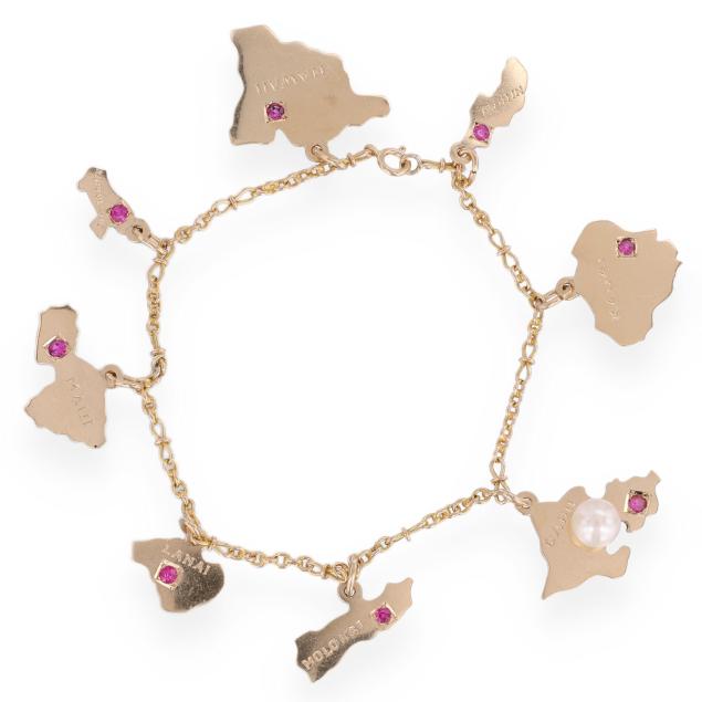 gold-and-gem-set-hawaiian-islands-motif-charm-bracelet