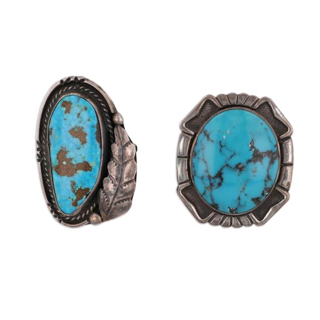 two-silver-and-turquoise-brooches