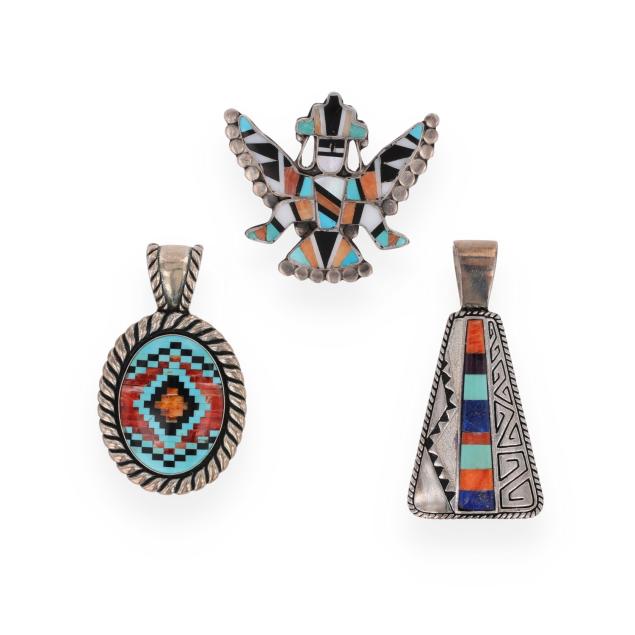 three-southwestern-silver-and-inlaid-jewelry-items