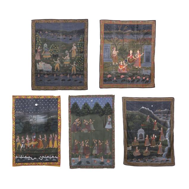 a-group-of-five-indian-pichwai-paintings