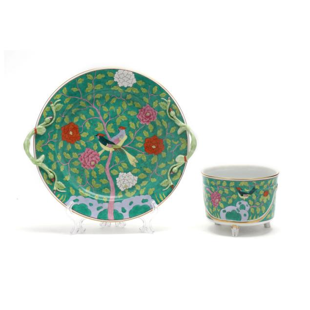 herend-i-macao-verdi-i-biscuit-box-and-handled-tray