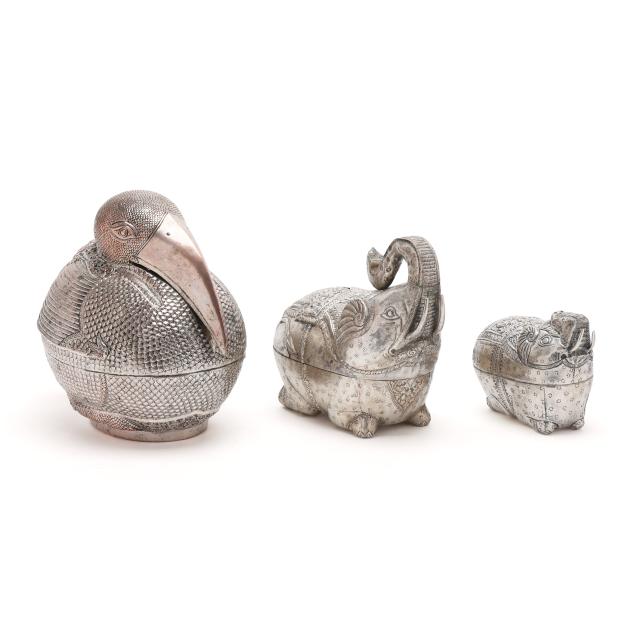 three-large-cambodian-metal-animal-form-betel-boxes