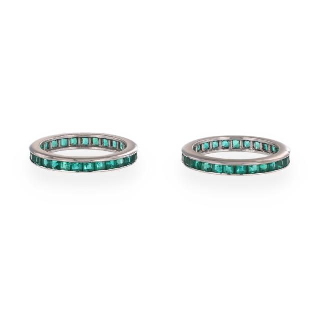 pair-of-white-gold-and-synthetic-emerald-eternity-bands