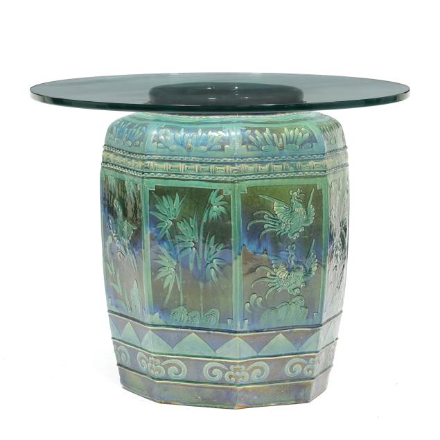 large-chinese-majolica-glazed-jardiniere-glass-top-table