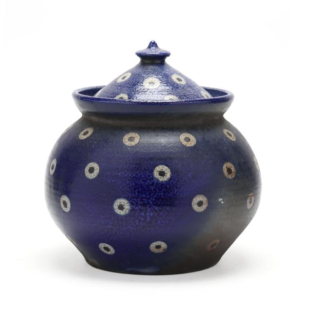 fred-johnston-seagrove-nc-cobalt-polka-dot-pottery-jar