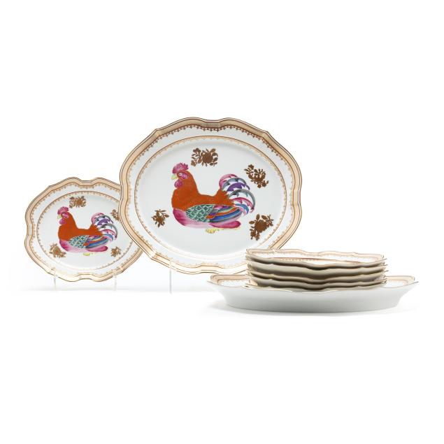 eight-mottahedeh-chinese-export-style-platters-with-rooster-imagery