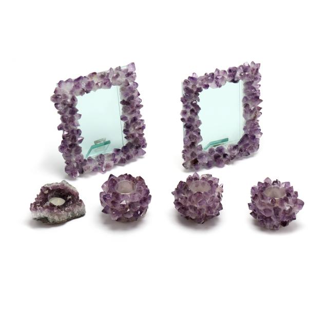 kathryn-mccoy-ca-set-of-amethyst-specimen-encrusted-picture-frames-and-candleholders