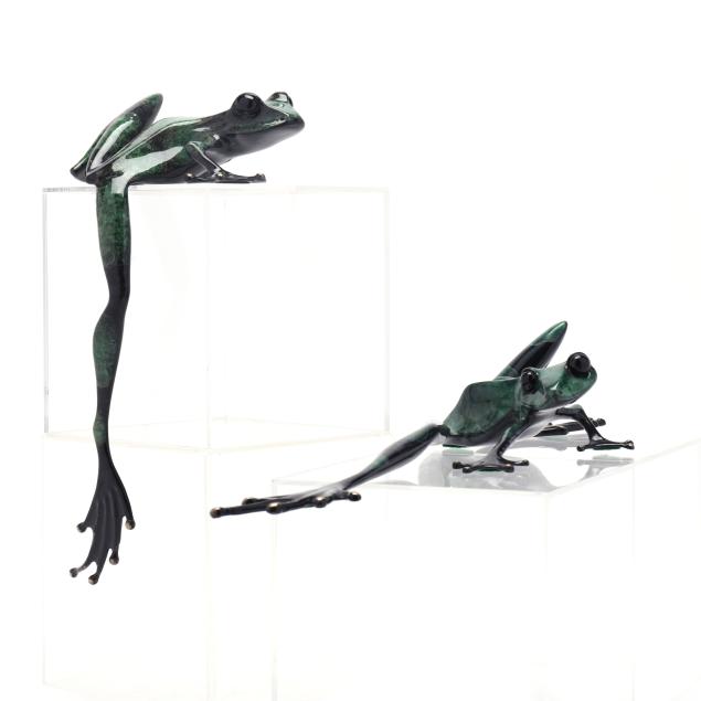 tim-cotterill-aka-frogman-english-american-b-1950-two-bronze-frog-sculptures