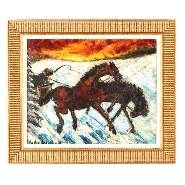 sacha-de-pouchala-20th-century-expressionist-landscape-with-horse-drawn-sled