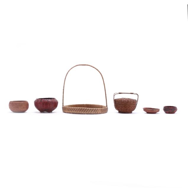 a-collection-of-six-vintage-miniature-ethnic-woven-baskets