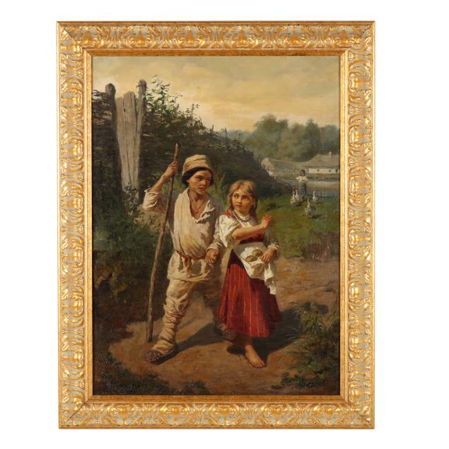konstantin-aleksandrovich-trutovsky-russian-1826-1893-young-children-on-the-farm