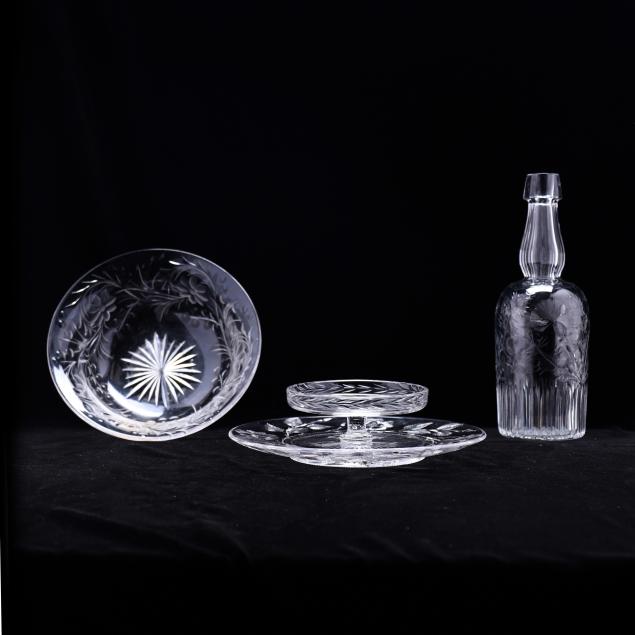 three-pieces-of-vintage-engraved-glass-serving-ware