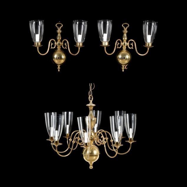 colonial-style-brass-chandelier-and-sconces