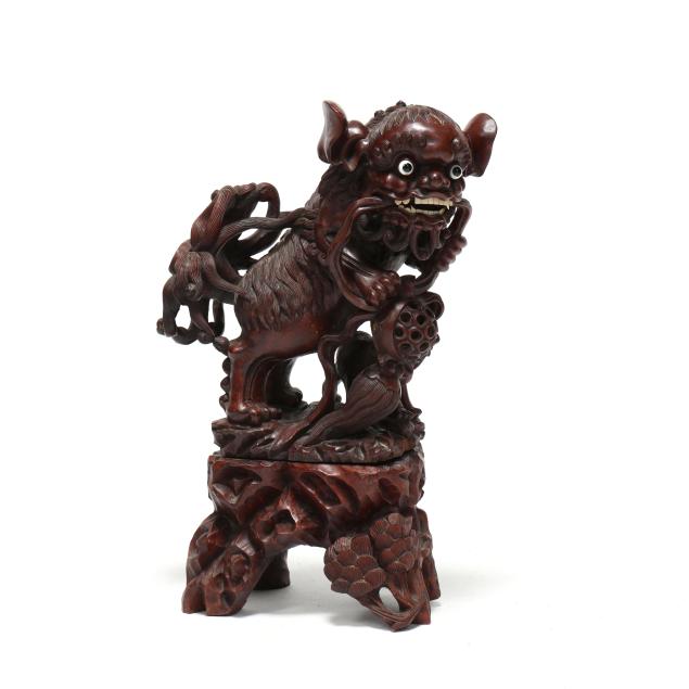 chinese-carved-hardwood-foo-dog-on-stand