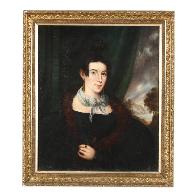 american-school-circa-1840-portrait-of-a-lady-with-a-tartan-scarf